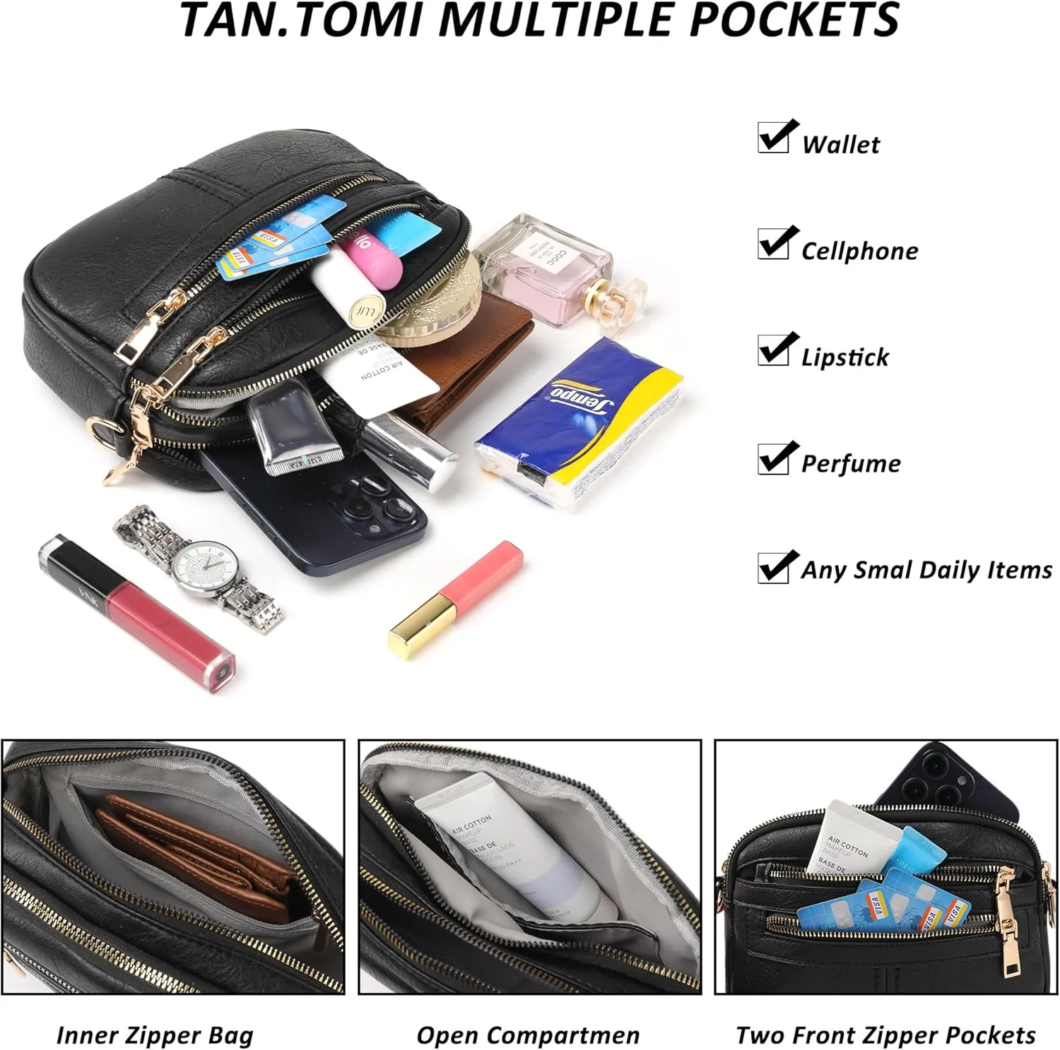Crossbody Bags for Women, 6-Pockets Purses for Women, Vegan Leather Handbags Shoulder Bag for Travel Shopping