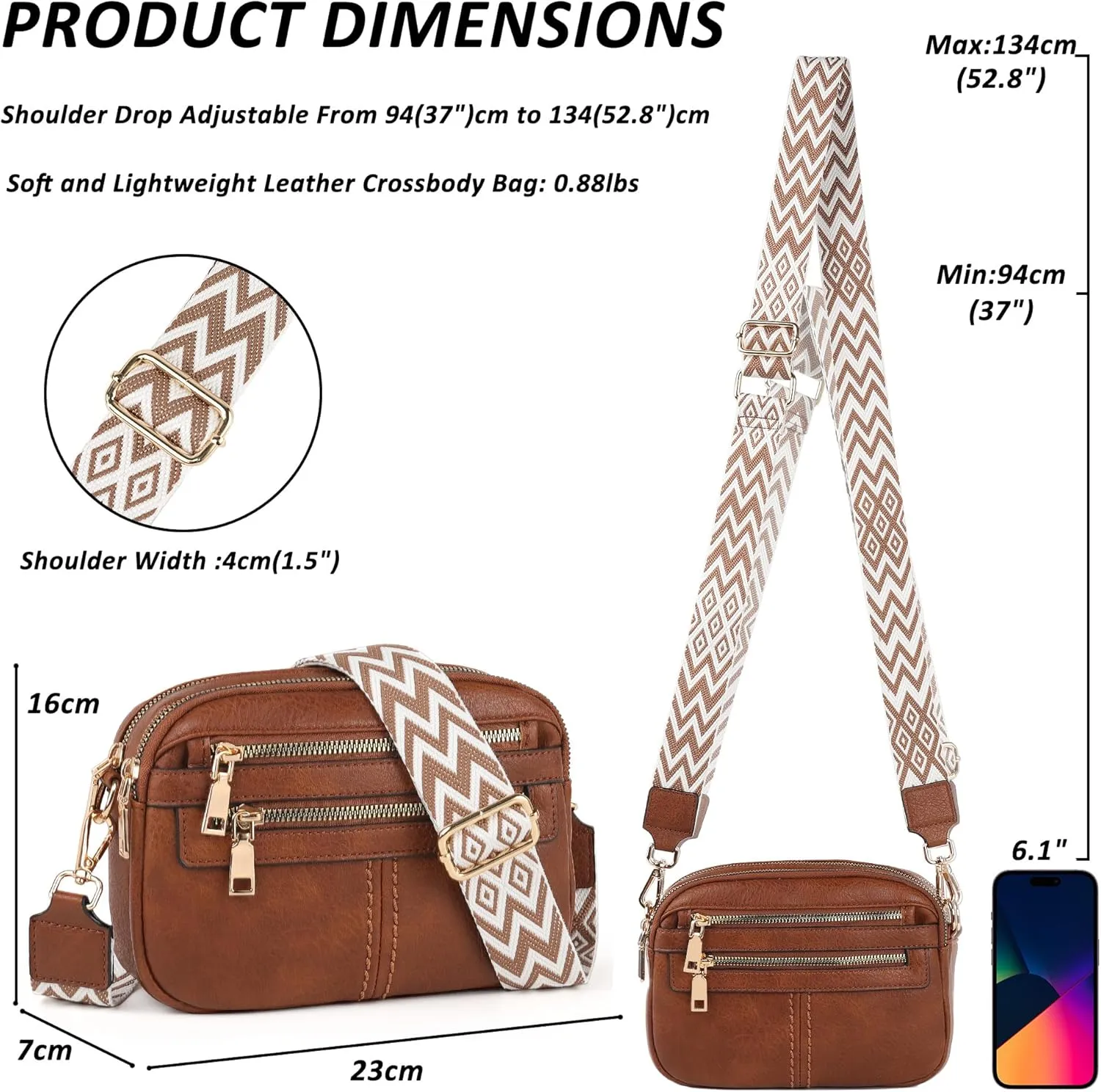 Crossbody Bags for Women, 6-Pockets Purses for Women, Vegan Leather Handbags Shoulder Bag for Travel Shopping