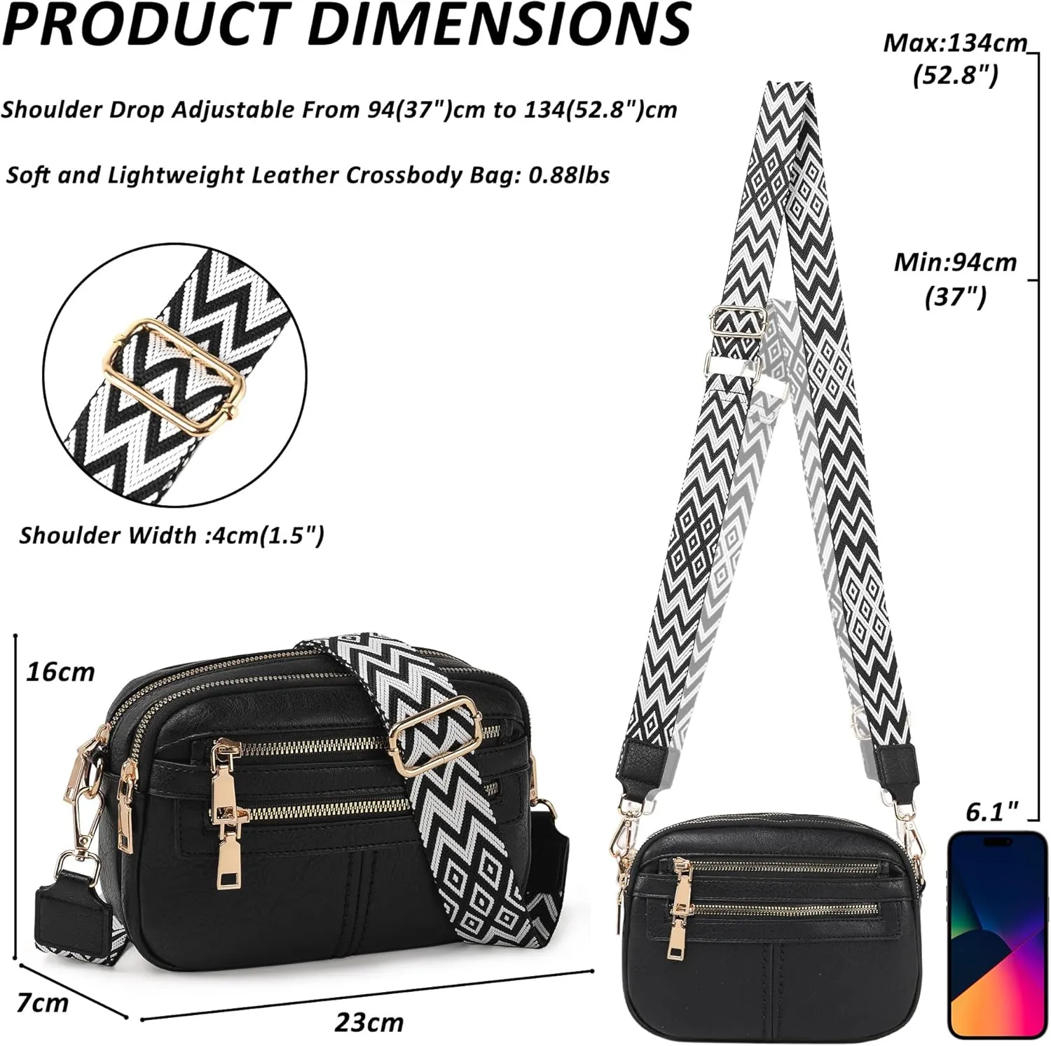 Crossbody Bags for Women, 6-Pockets Purses for Women, Vegan Leather Handbags Shoulder Bag for Travel Shopping