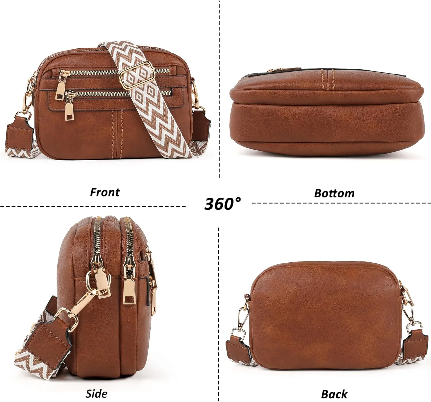 Crossbody Bags for Women, 6-Pockets Purses for Women, Vegan Leather Handbags Shoulder Bag for Travel Shopping