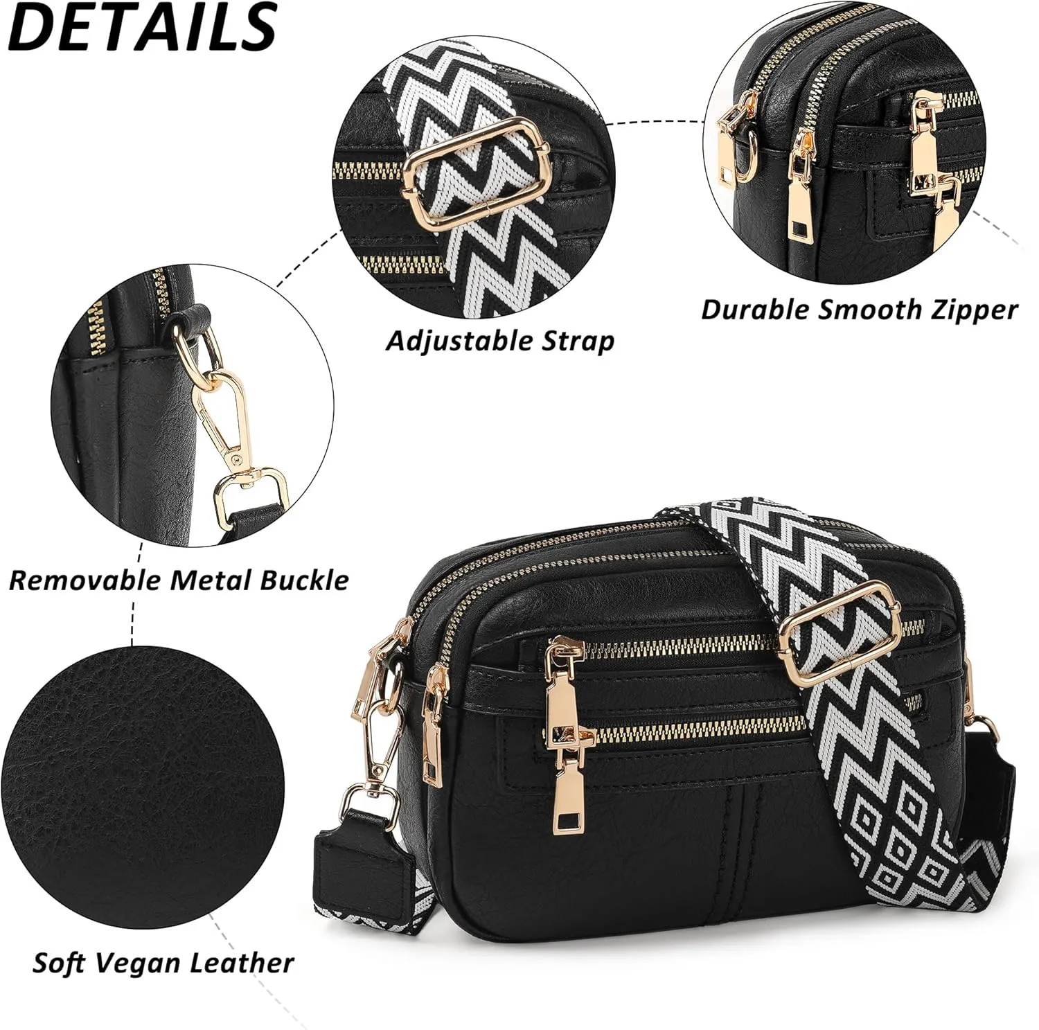 Crossbody Bags for Women, 6-Pockets Purses for Women, Vegan Leather Handbags Shoulder Bag for Travel Shopping