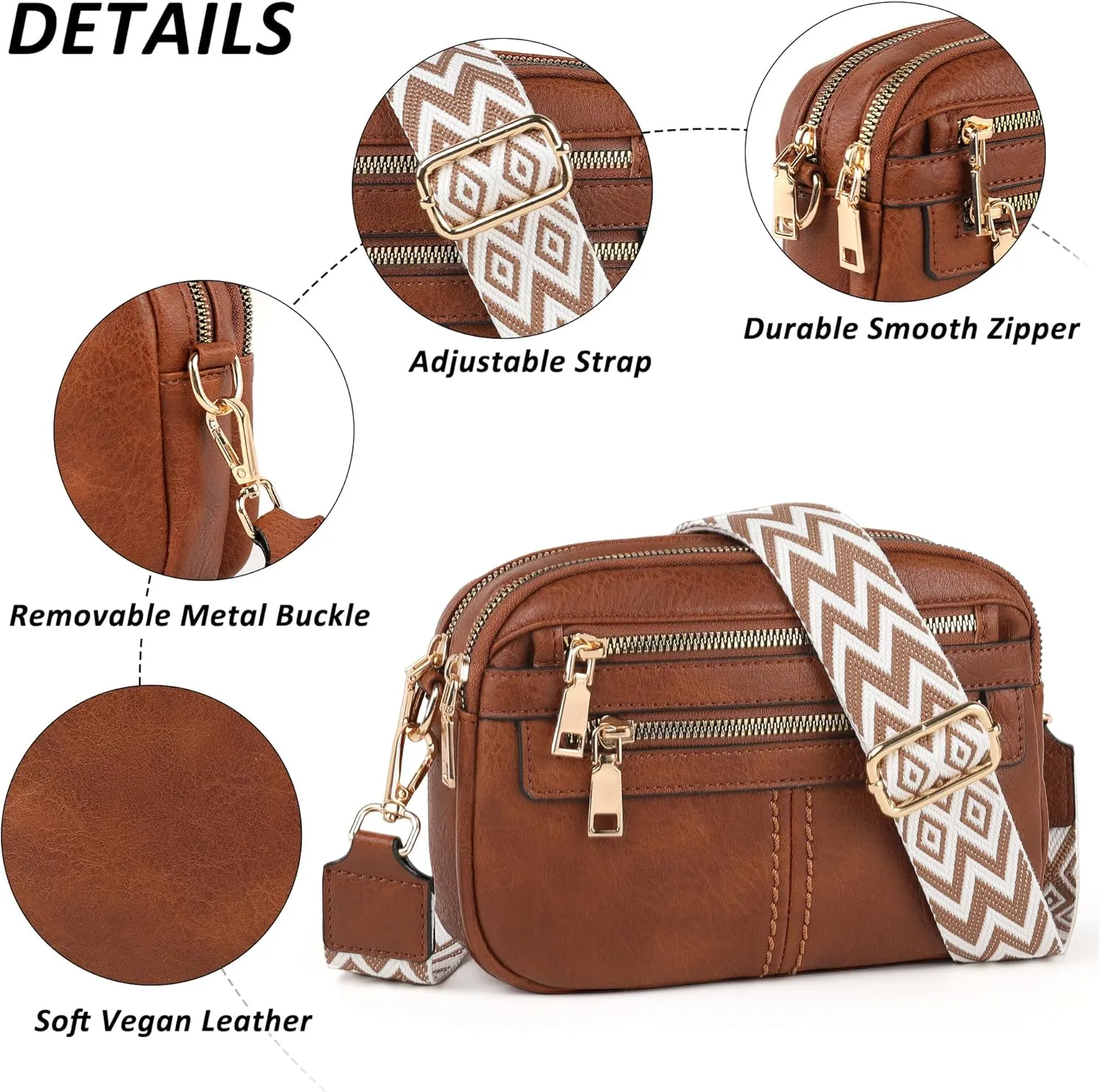 Crossbody Bags for Women, 6-Pockets Purses for Women, Vegan Leather Handbags Shoulder Bag for Travel Shopping