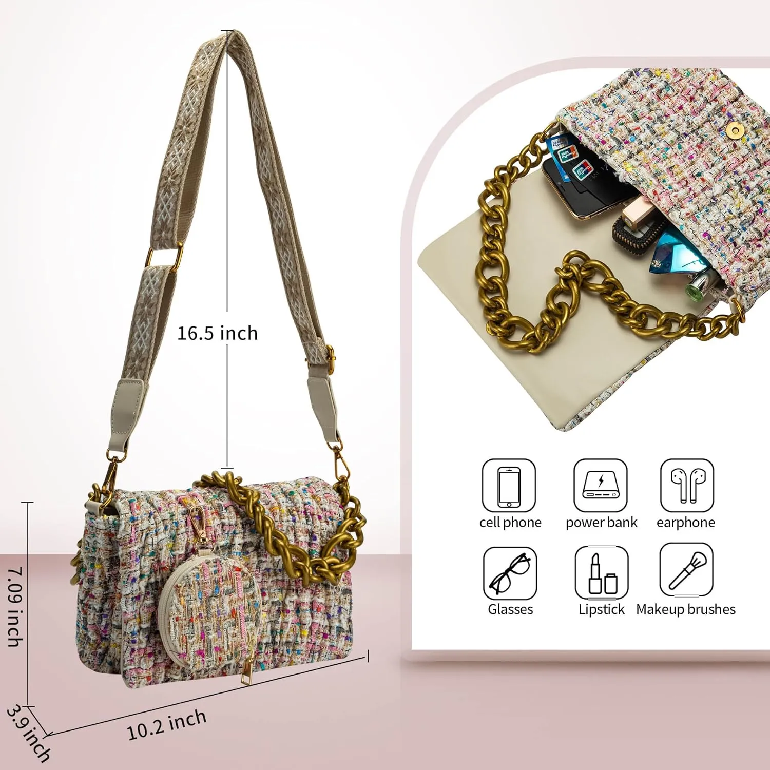 Crossbody Bags for Women Quilted Top Handle Handbags Shoulder Bag with Chain Trendy Clutch Ladies Purses Evening Bags