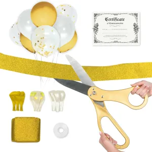 Crutello Ribbon Cutting Ceremony Kit - 21" Giant Scissors with Gold Handle, 30ft Sparkle Giant Gold Ribbon 4" Wide, 24 Balloons & 90ft Balloon Band for Grand Opening Decorations