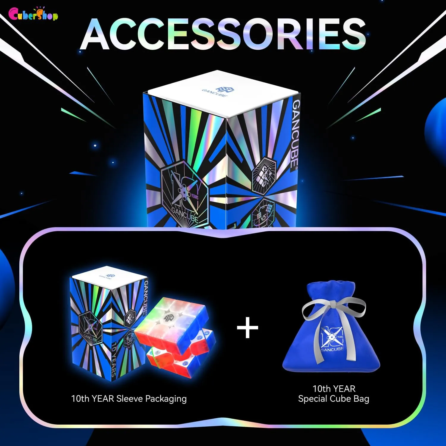 CuberShop GAN 356 ME UV (10th Anniversary Special Edition) Magnetic 3x3 Speed Cube, Gans 2024 Transparent Plastic 10 Anniversary, Smooth & Fast 3 by 3 Collectible, GAN 356 M E (Transparent UV Coated)
