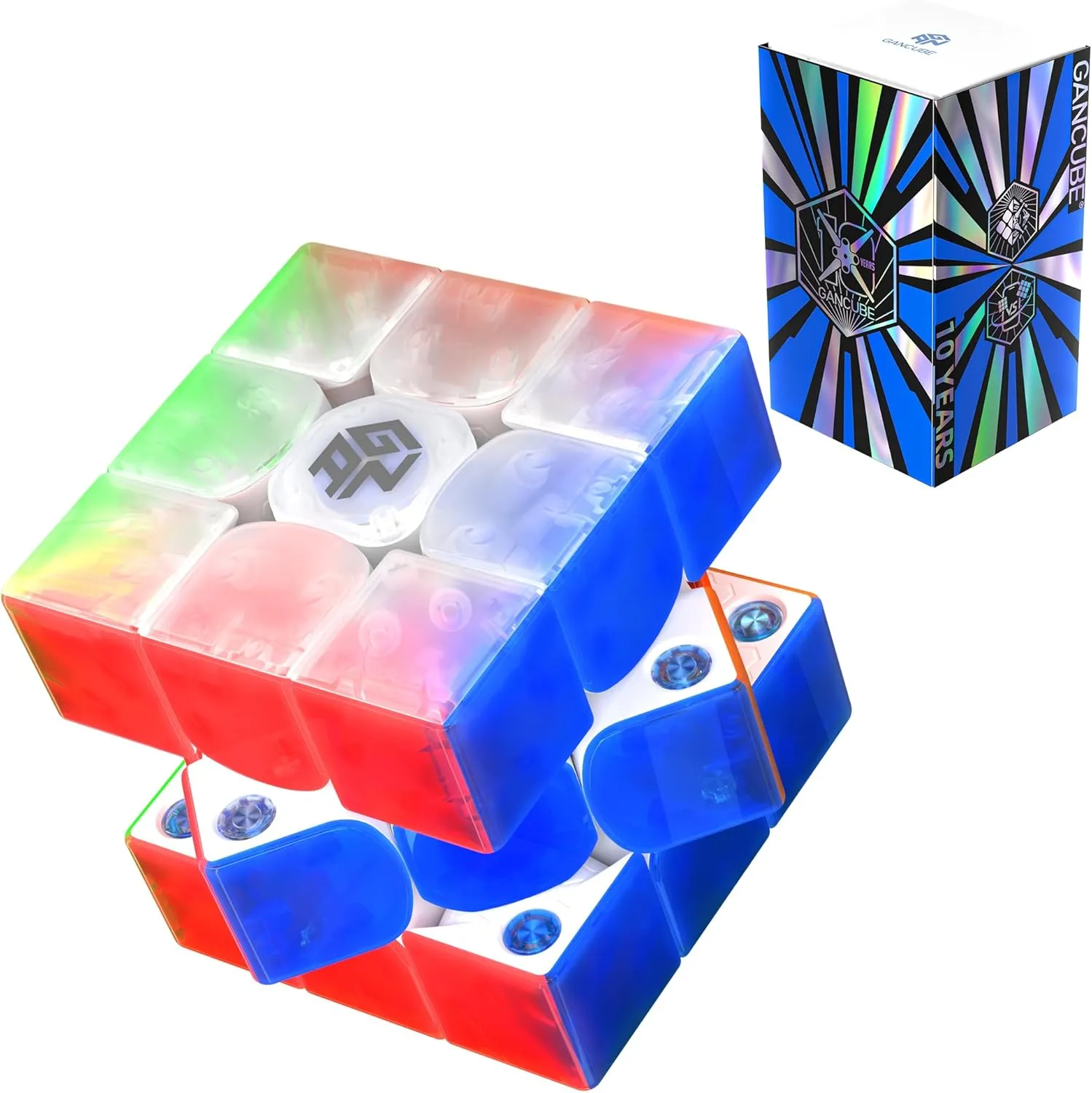 CuberShop GAN 356 ME UV (10th Anniversary Special Edition) Magnetic 3x3 Speed Cube, Gans 2024 Transparent Plastic 10 Anniversary, Smooth & Fast 3 by 3 Collectible, GAN 356 M E (Transparent UV Coated)