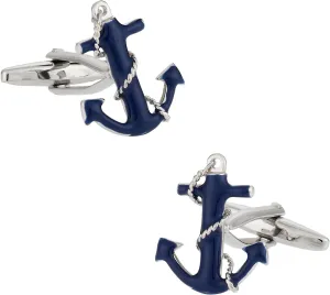 Cuff-Daddy Navy Blue Anchor Rope Preppy Nautical Cufflinks Shirt Cuff Links Business Anniversaries Boyfriend Birthday Best Gifts Bullet Hinge Swim Sea Captain Cufflinks Fantastic with Presentation Box