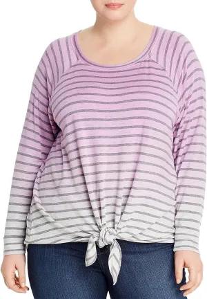 CUPIO Womens Purple Stretch Long Sleeve Scoop Neck Top Plus 2X