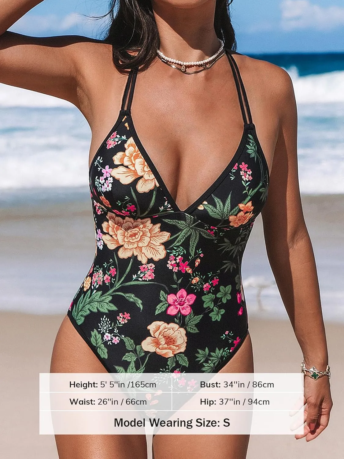 CUPSHE Women's One Piece Swimsuit V Neck Bathing Suit Cutout Back Self Tie Double Straps