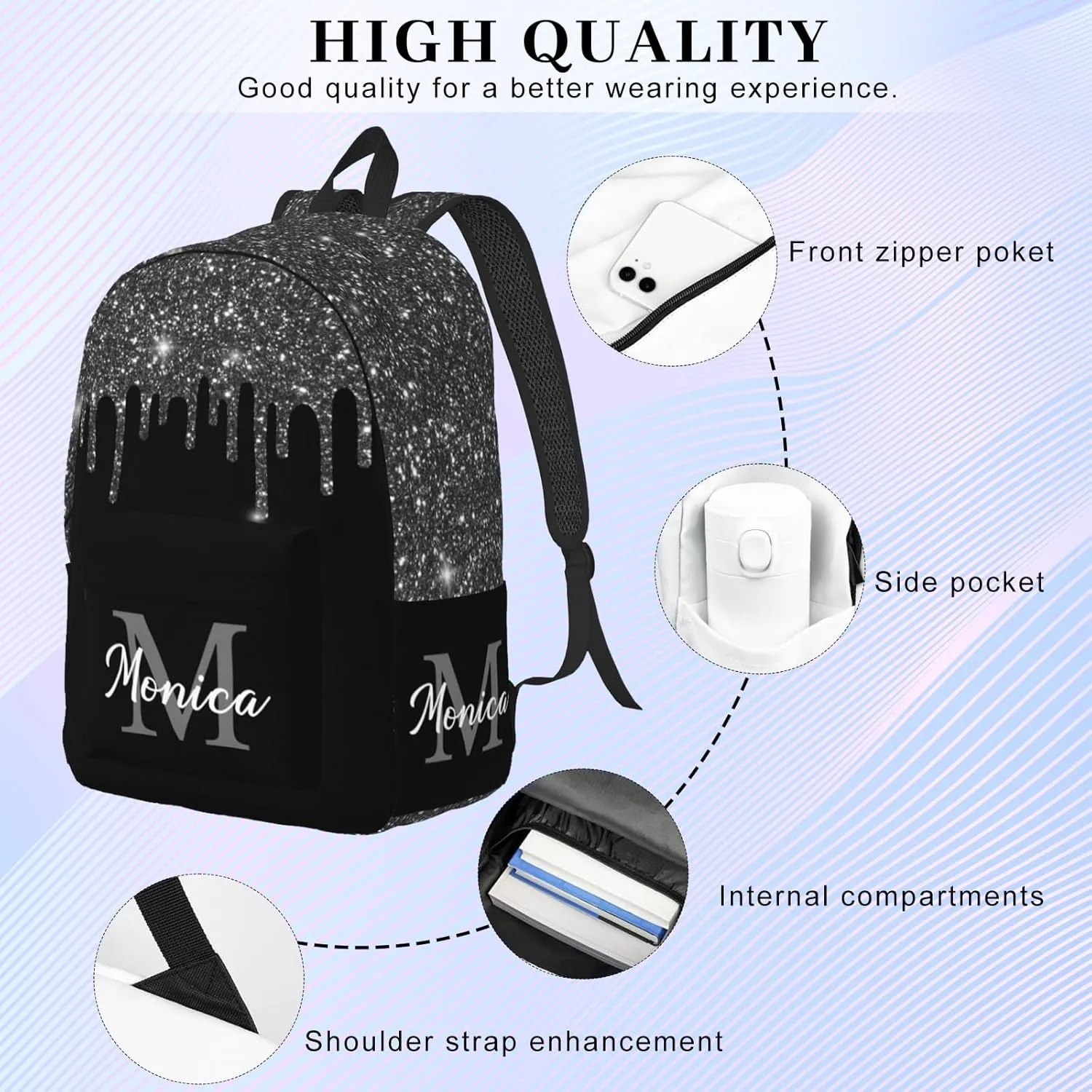 Custom Backpack for Girls Kids, Personalized Bookbag with Name, Customized Casual Unisex Daypack Bags for School Travel Work