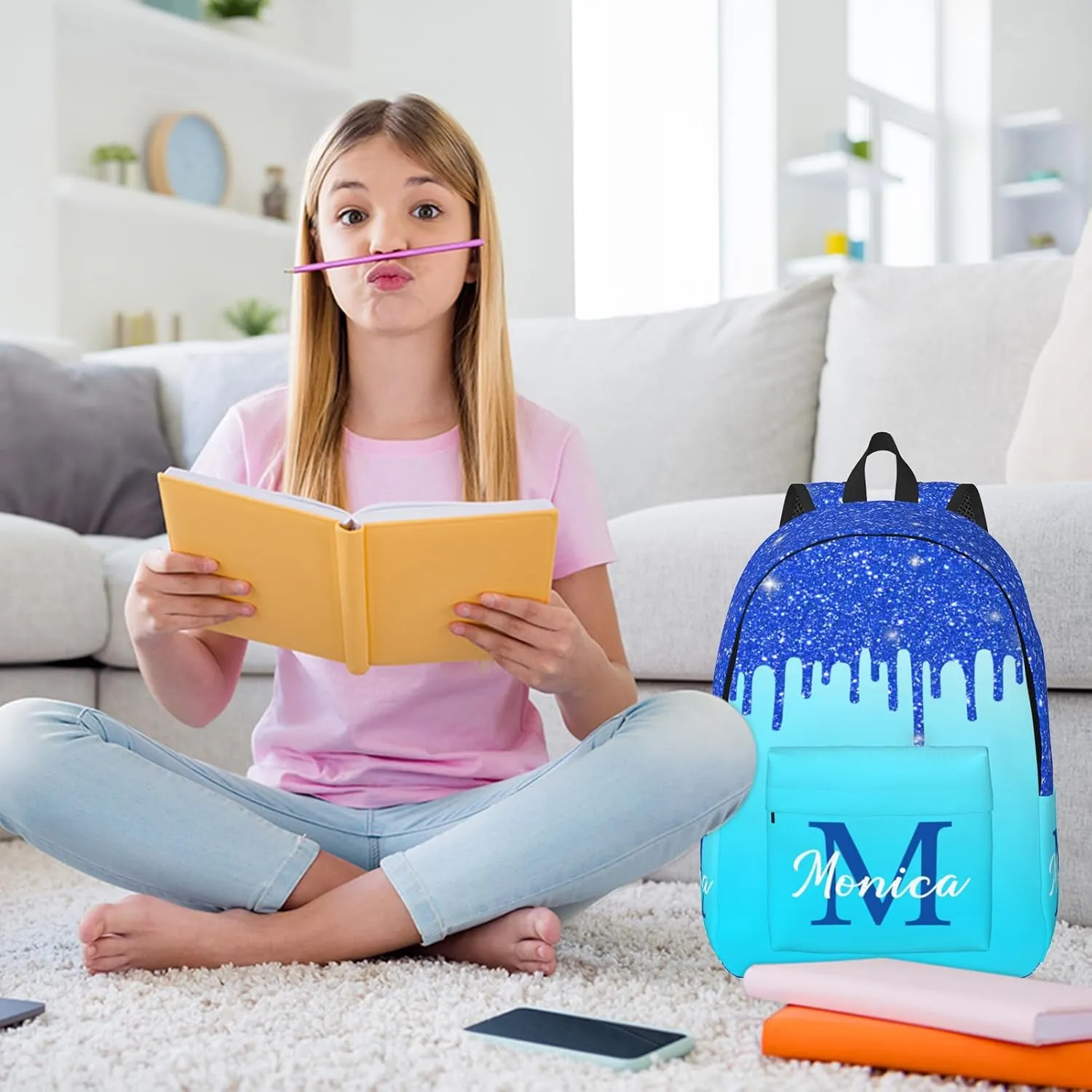 Custom Backpack for Girls Kids, Personalized Bookbag with Name, Customized Casual Unisex Daypack Bags for School Travel Work