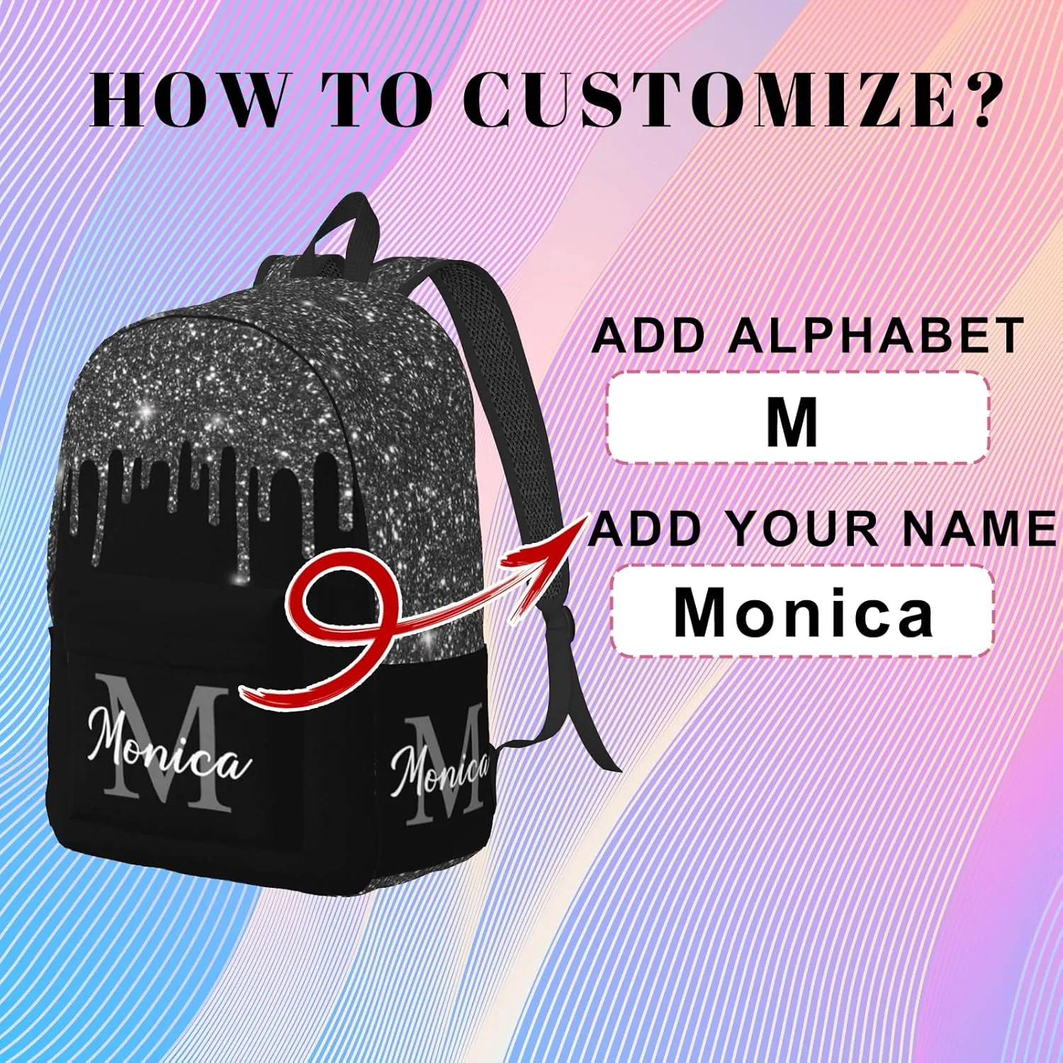 Custom Backpack for Girls Kids, Personalized Bookbag with Name, Customized Casual Unisex Daypack Bags for School Travel Work