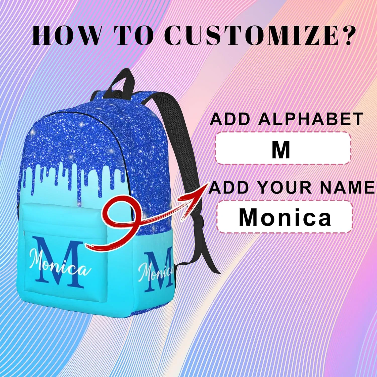 Custom Backpack for Girls Kids, Personalized Bookbag with Name, Customized Casual Unisex Daypack Bags for School Travel Work