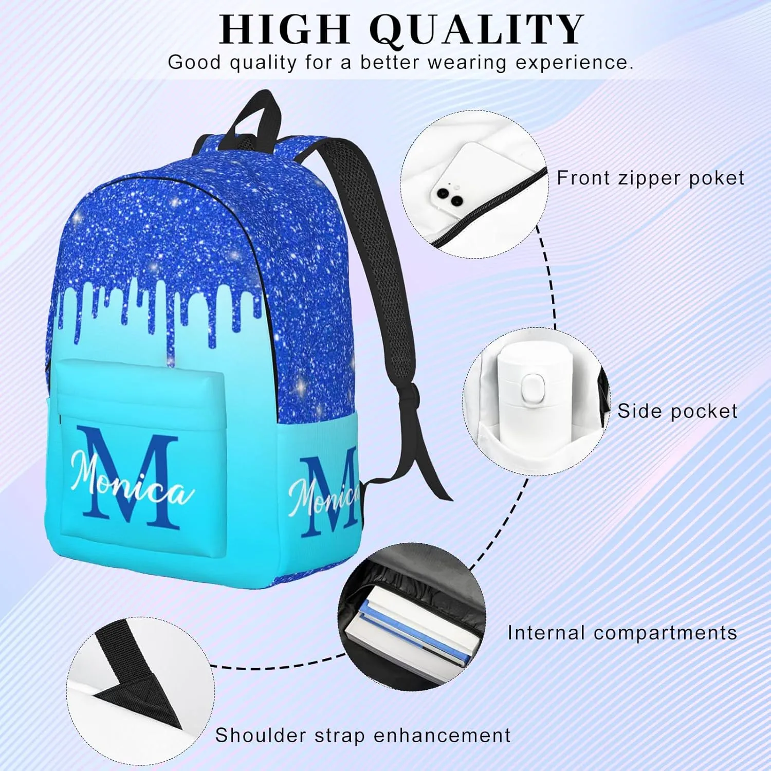 Custom Backpack for Girls Kids, Personalized Bookbag with Name, Customized Casual Unisex Daypack Bags for School Travel Work