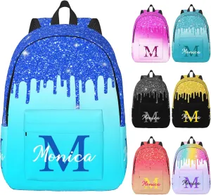 Custom Backpack for Girls Kids, Personalized Bookbag with Name, Customized Casual Unisex Daypack Bags for School Travel Work