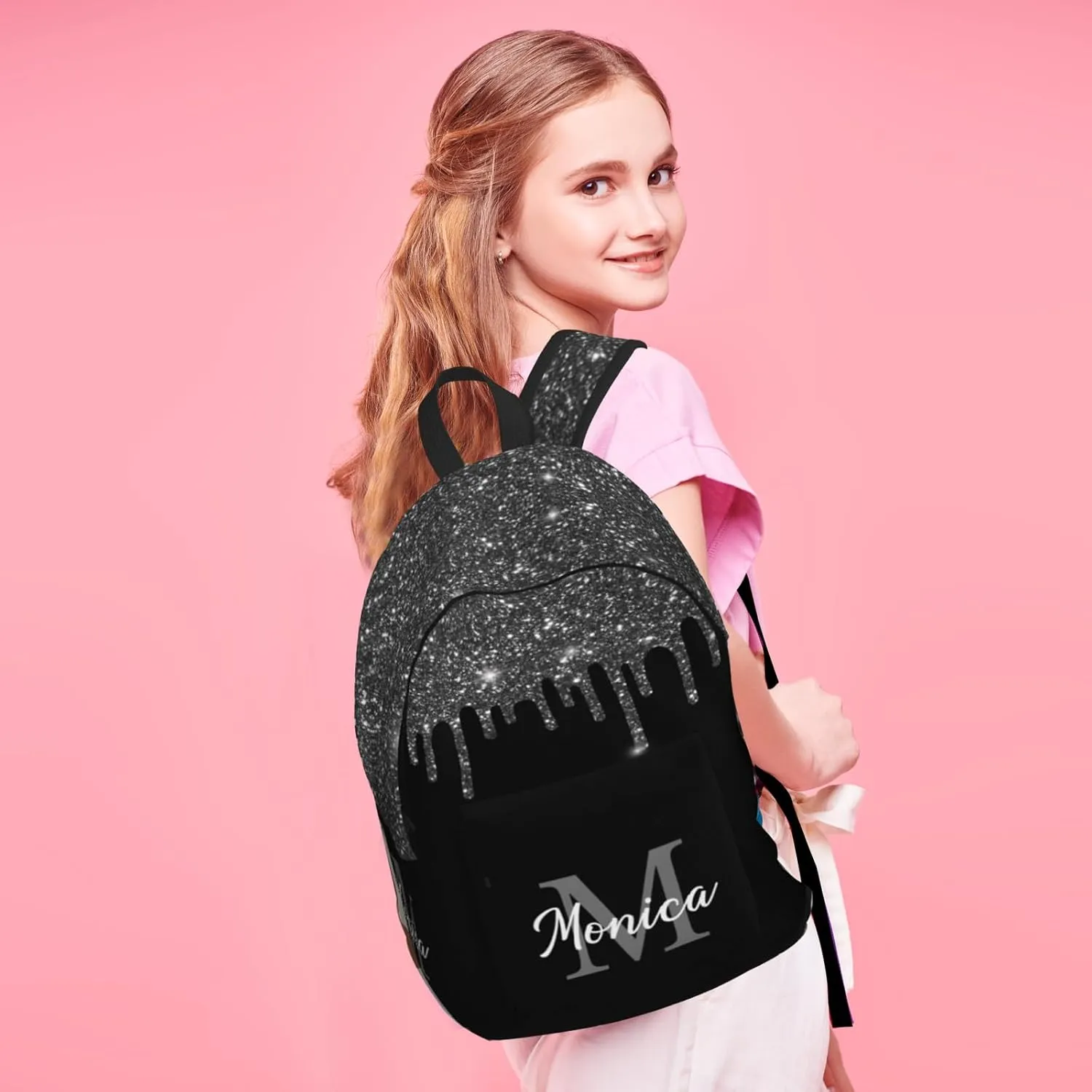 Custom Backpack for Girls Kids, Personalized Bookbag with Name, Customized Casual Unisex Daypack Bags for School Travel Work