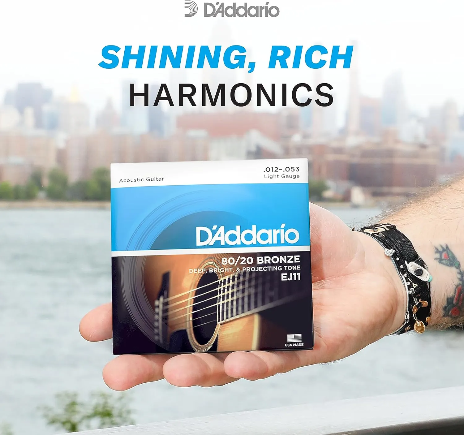 D'Addario Acoustic Guitar Strings - 80/20 Bronze - For 6 String Guitars - Deep, Bright, Projecting Tone - EJ13-3D - Custom Light, 11-52 - 3-Pack