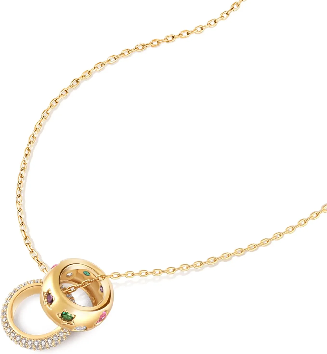 Daffany Vintage Ring Necklace with Double-Ring Pendant Promise Love Circle CZ Necklace Dainty Cubic Zirconia Halo Choker Necklaces for Women Matching Jewelry Set Gifts for Anniversary