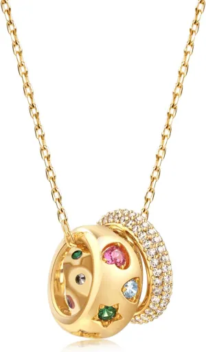 Daffany Vintage Ring Necklace with Double-Ring Pendant Promise Love Circle CZ Necklace Dainty Cubic Zirconia Halo Choker Necklaces for Women Matching Jewelry Set Gifts for Anniversary