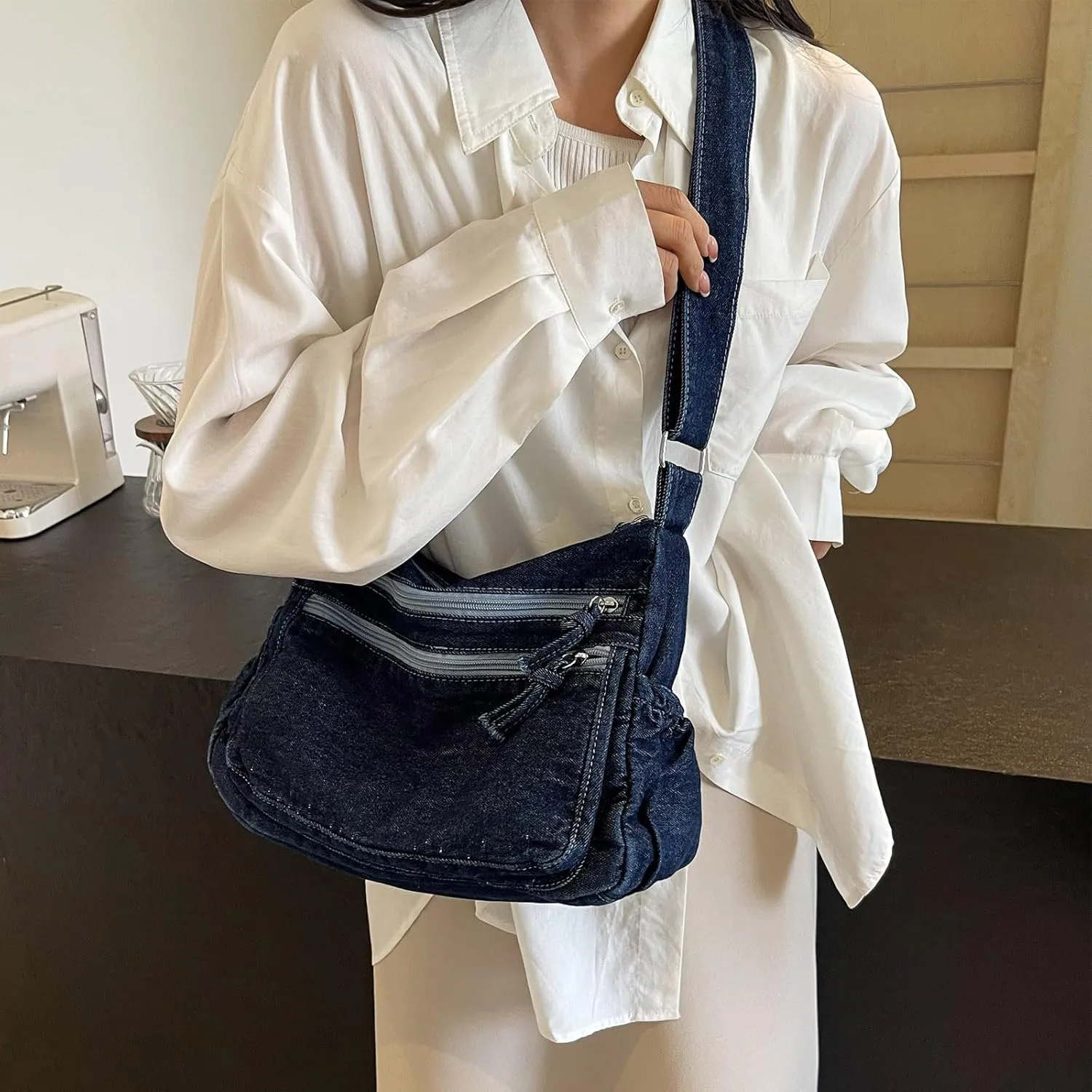 Denim Purses for Women,Canvas Crossbody Bag Purses Men Shoulder Bag Tote Bag with Pockets Handbags Casual Lightweight