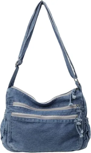 Denim Purses for Women,Canvas Crossbody Bag Purses Men Shoulder Bag Tote Bag with Pockets Handbags Casual Lightweight