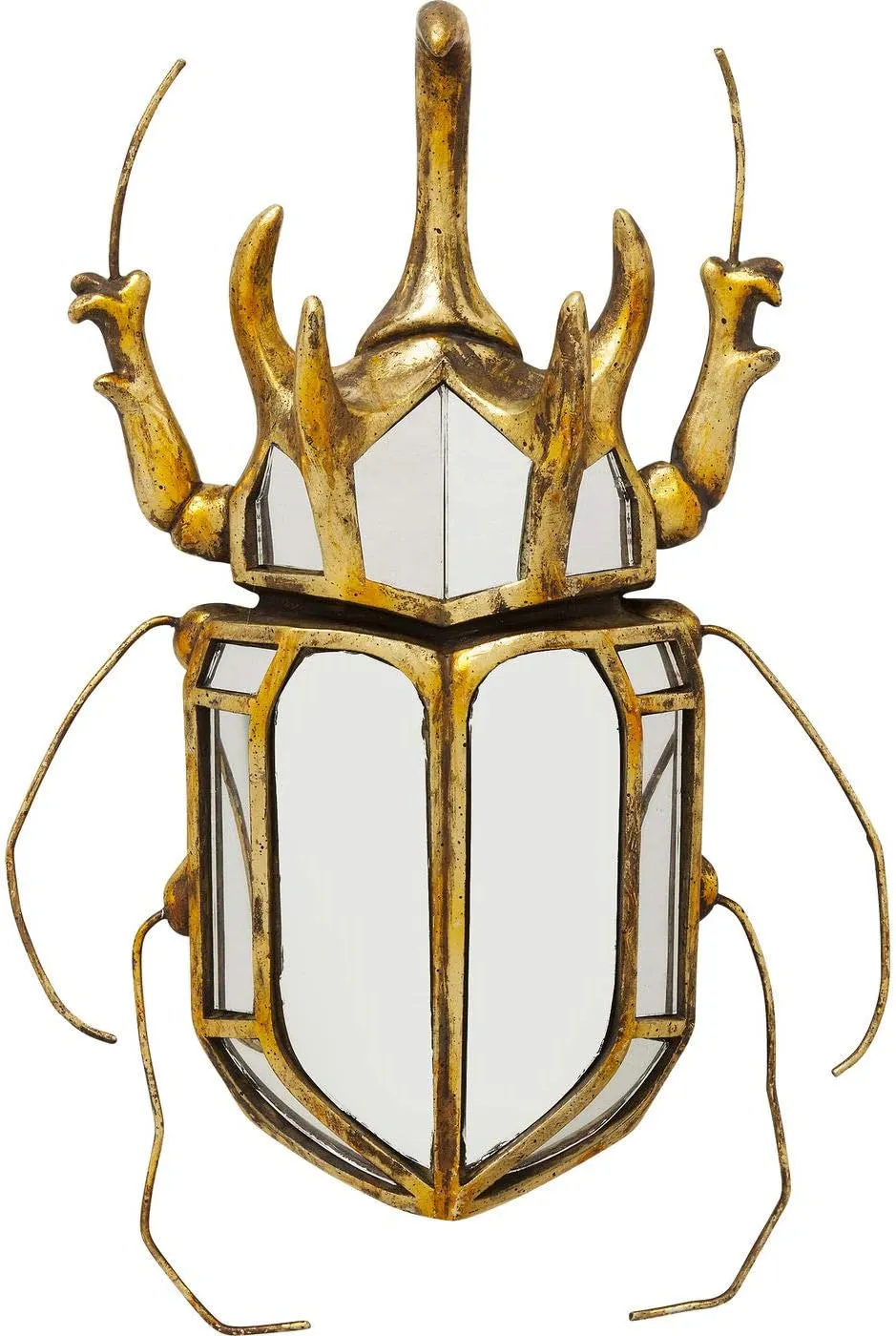 Design Wall Decoration Beetle Mirror, Gold, Glass Mirrored, Frame polyresin, Bug Shaped, Vertical Wall mounting, 39x25x6cm (H/W/D)