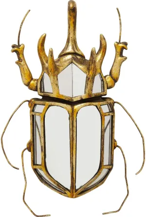 Design Wall Decoration Beetle Mirror, Gold, Glass Mirrored, Frame polyresin, Bug Shaped, Vertical Wall mounting, 39x25x6cm (H/W/D)