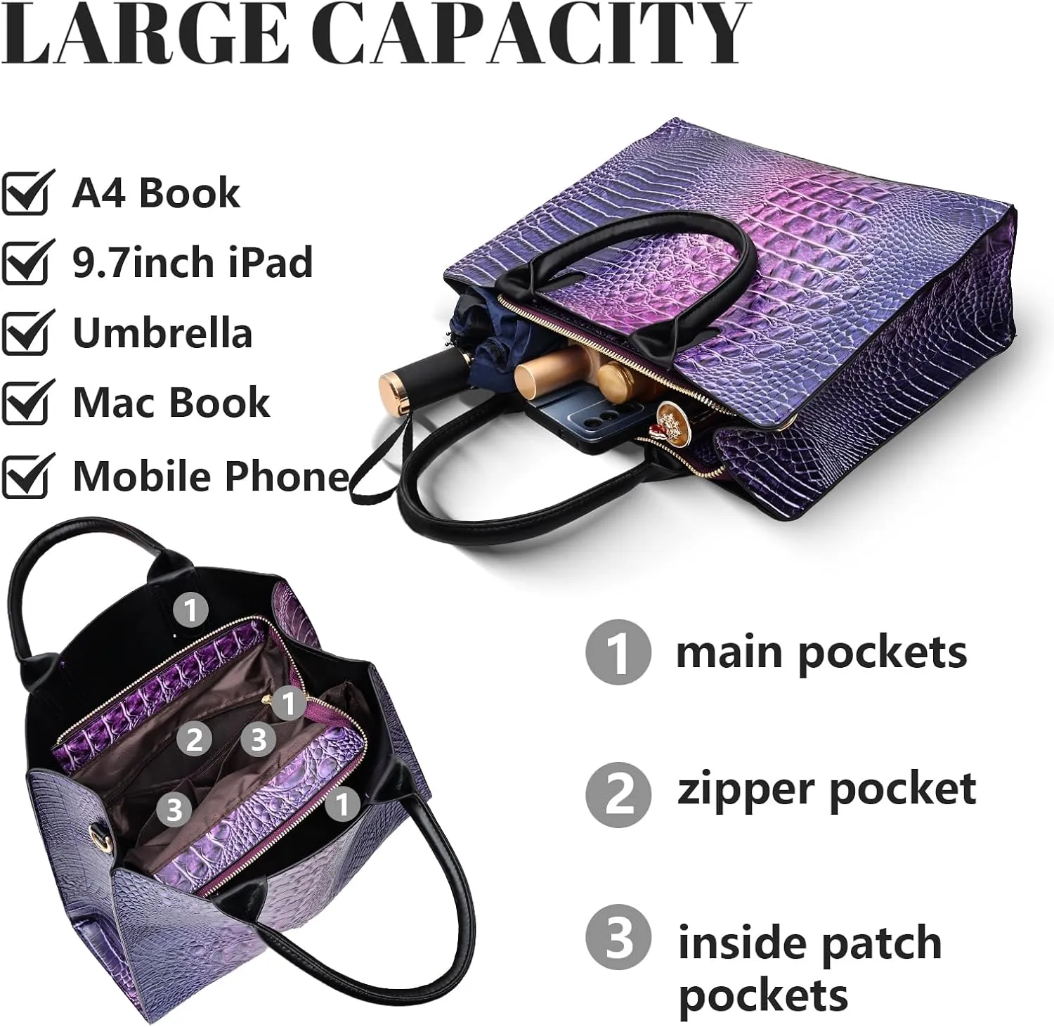 Designer Tote Handbags Ladies Top Handle Purses Satchel Bags For Women'S Shoulder Handbags Set 2pcs