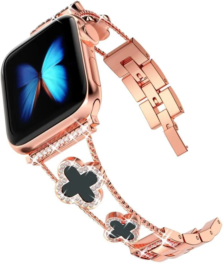 Diamond Metal Bands Add Sparkle to Your Watch For Apple Watch Series 10/9/8/7/6/5/4/3/2/1SE/Ultra Clover Simple and Stylish Compatible with 38mm40mm41mm42mm44mm45mm 46mm49mm Women's Wear