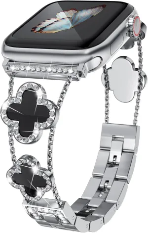 Diamond Metal Bands Add Sparkle to Your Watch For Apple Watch Series 10/9/8/7/6/5/4/3/2/1SE/Ultra Clover Simple and Stylish Compatible with 38mm40mm41mm42mm44mm45mm 46mm49mm Women's Wear