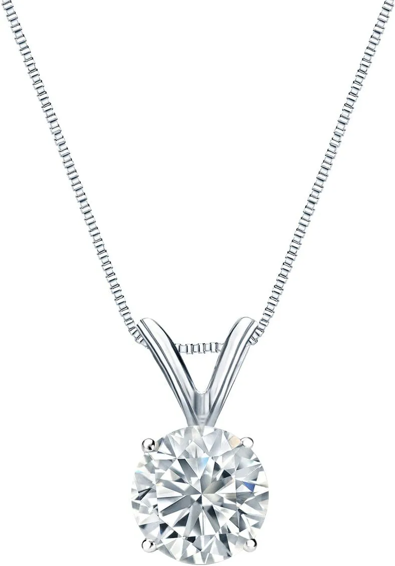 Diamond Solitaire Pendant 4-Prong Basket 14k White Gold Round (3/5 cttw, J-K color, I1-I2 clarity) by Diamond Wish