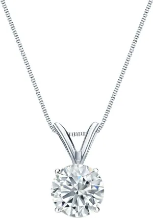 Diamond Solitaire Pendant 4-Prong Basket 14k White Gold Round (3/5 cttw, J-K color, I1-I2 clarity) by Diamond Wish