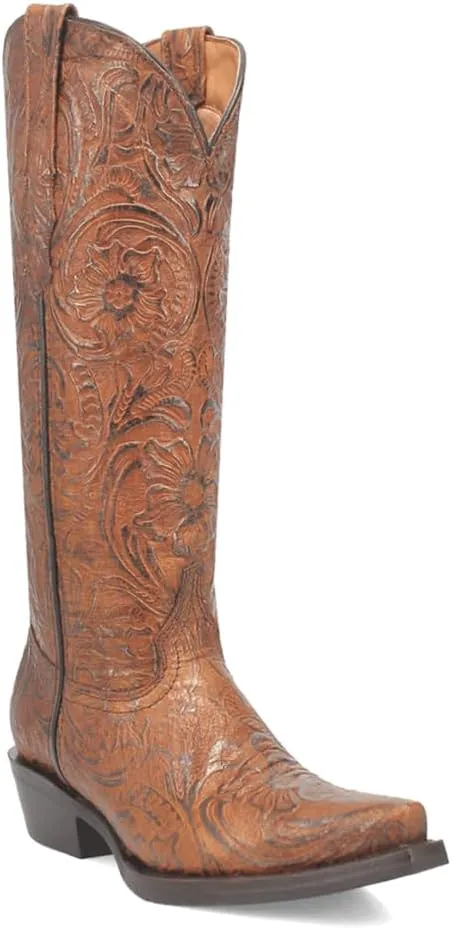 Dingo Womens Bellona Embossed Snip Toe Pull On Casual Boots Knee High Low Heel 1-2" - Black
