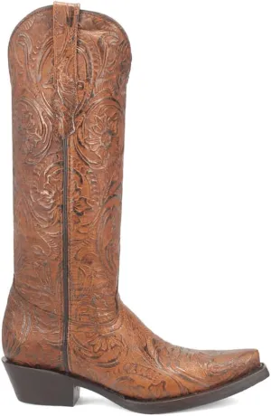 Dingo Womens Bellona Embossed Snip Toe Pull On Casual Boots Knee High Low Heel 1-2" - Black