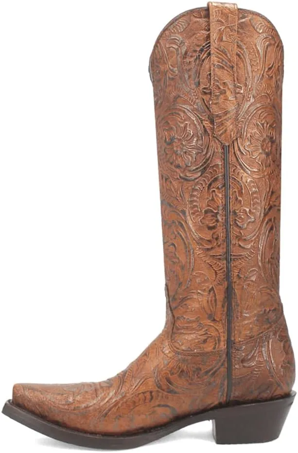 Dingo Womens Bellona Embossed Snip Toe Pull On Casual Boots Knee High Low Heel 1-2" - Black