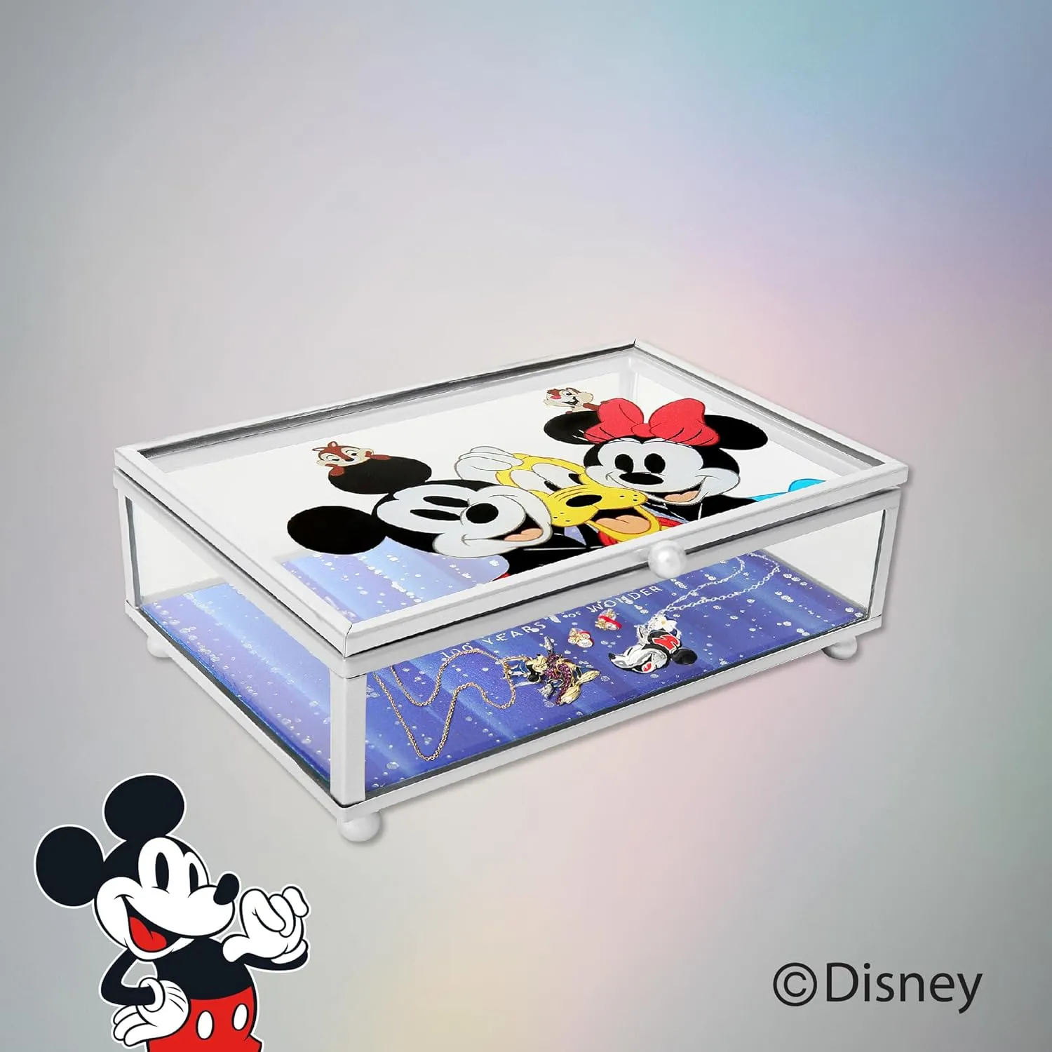 Disney Anniversary Jewelry Box - Officially Licensed Cute Celebration Glass Jewelry Box - Celebrating 100 Years of Wonder