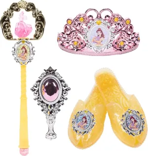 Disney Princess Dress Up Accessory Set Belle Tiara, Shoes, Wand and Comb Set for Little Girls Role Play Time Costume Toys for 3-6 Years