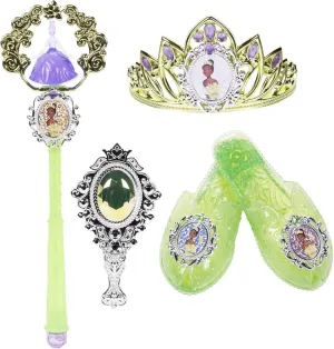 Disney Princess Dress Up Accessory Set Tiana Tiara, Shoes, Wand and Comb Set for Little Girls Role Play Time Costume Toys for 3-6 Years