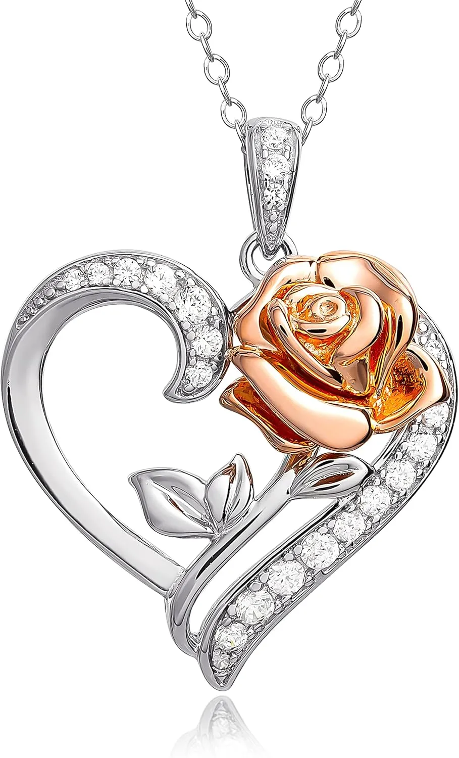 Disney Women's Sterling Silver Necklace Collection – Featuring Princess Tiara, Beauty and the Beast Rose, and 3D Tinkerbell Pendants, Officially Licensed
