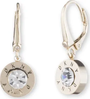 DKNY Crystal Logo Drop Earrings Gold-Tone Created for Macy's
