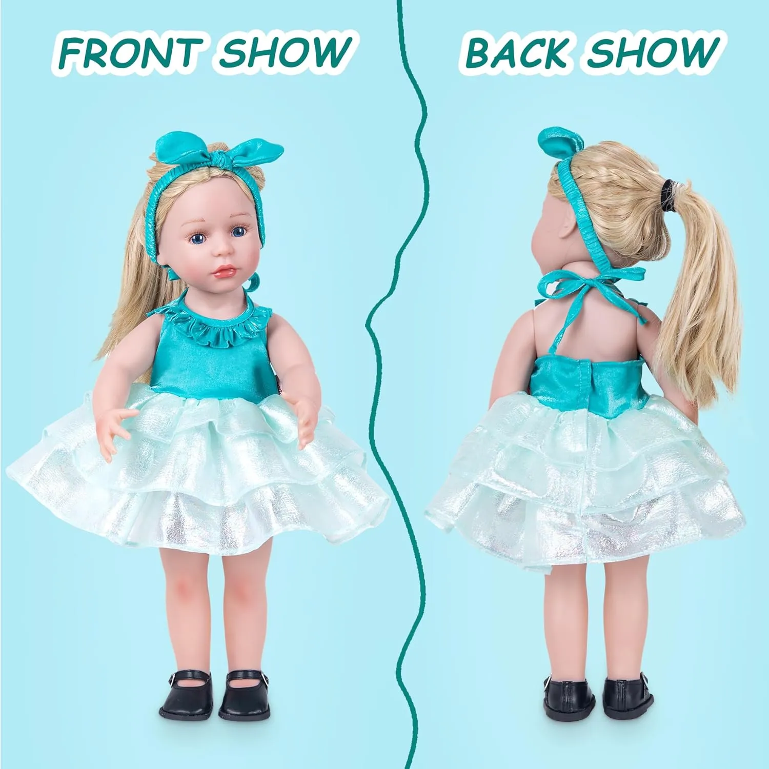 Doll Clothes Accessories 3 Pcs Set with Blue Princess Dresses Fluffy Skirt & White Underwear & Blue Headband Hair Rope (Doll & Shoes Not Included)