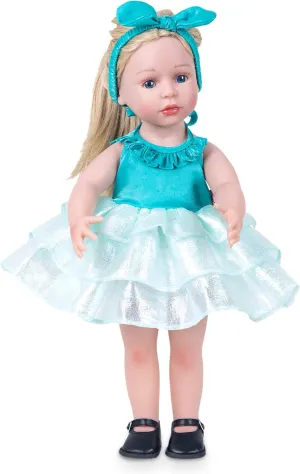 Doll Clothes Accessories 3 Pcs Set with Blue Princess Dresses Fluffy Skirt & White Underwear & Blue Headband Hair Rope (Doll & Shoes Not Included)
