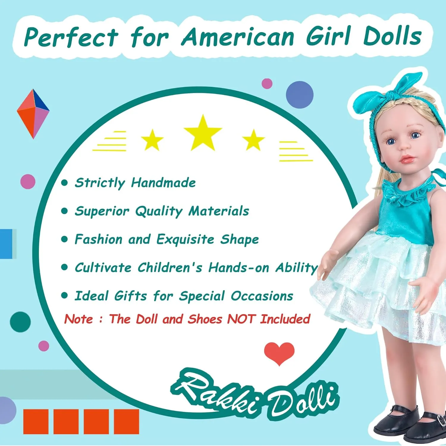 Doll Clothes Accessories 3 Pcs Set with Blue Princess Dresses Fluffy Skirt & White Underwear & Blue Headband Hair Rope (Doll & Shoes Not Included)