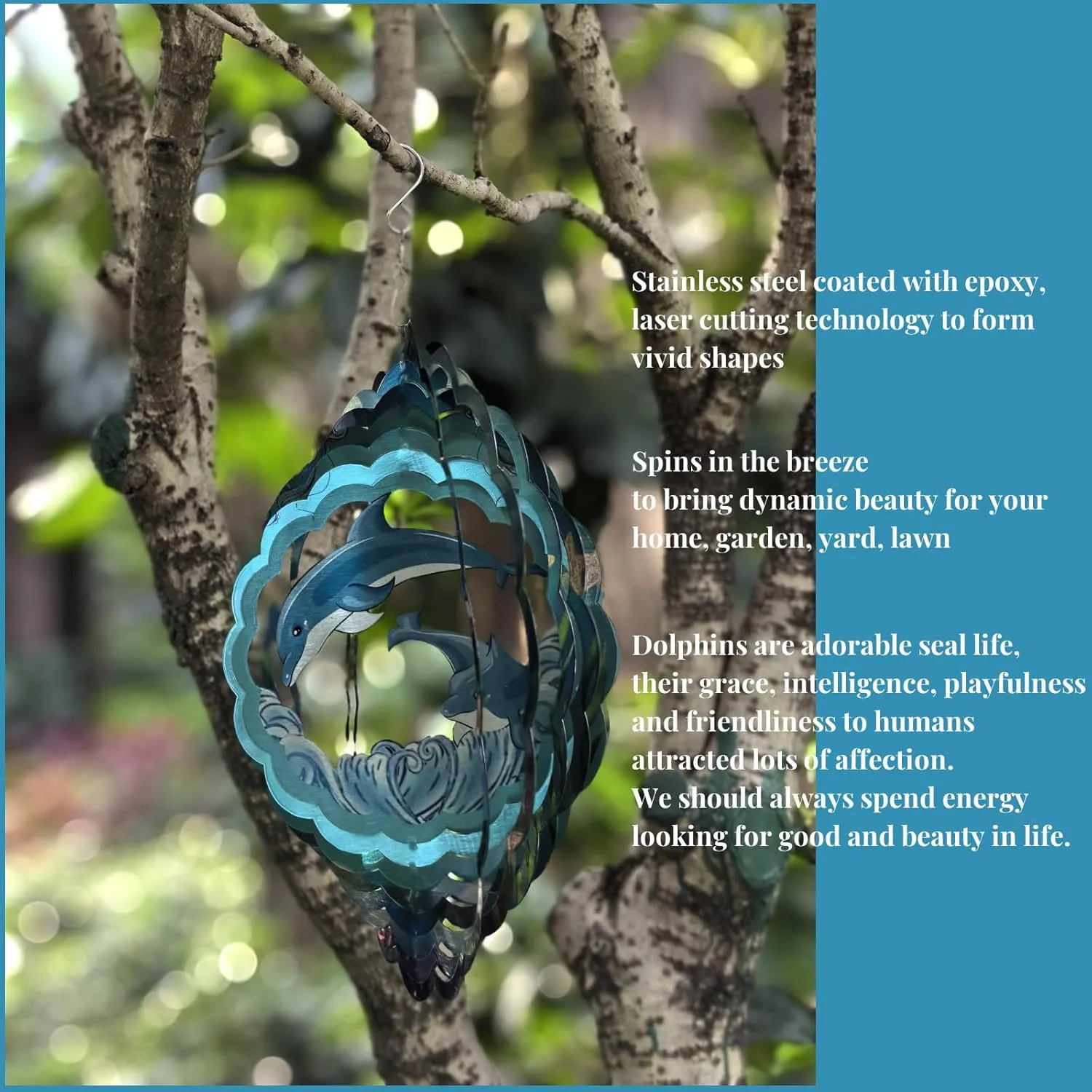 Dolphin Wind Spinner for Yard and Garden Wind Spinner Outdoor Mental Kinetic Dolphin Hanging Lawn Ornaments Dolphin Gifts Outdoor/Indoor Dolphin Decor with 3D Visual Effect (12''-1pc, Dolphin)