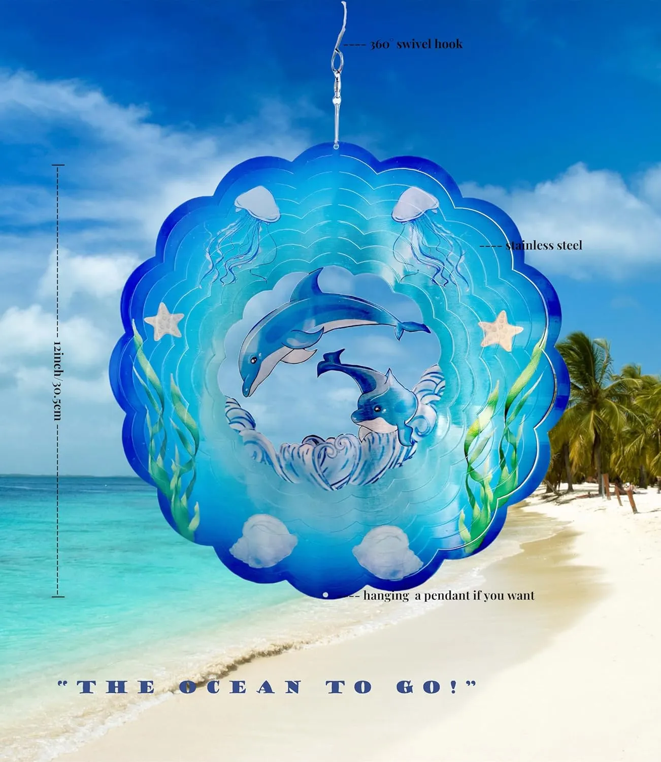 Dolphin Wind Spinner for Yard and Garden Wind Spinner Outdoor Mental Kinetic Dolphin Hanging Lawn Ornaments Dolphin Gifts Outdoor/Indoor Dolphin Decor with 3D Visual Effect (12''-1pc, Dolphin)