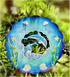 Dolphin Wind Spinner for Yard and Garden Wind Spinner Outdoor Mental Kinetic Dolphin Hanging Lawn Ornaments Dolphin Gifts Outdoor/Indoor Dolphin Decor with 3D Visual Effect (12''-1pc, Dolphin)