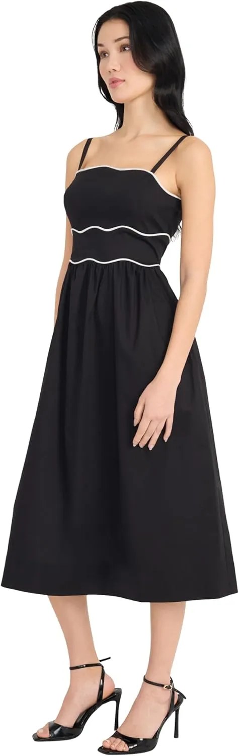 Donna Morgan Women's Stretch Poplin Midi Square Neck Spaghetti Strap-Versatile Occasion Dresses