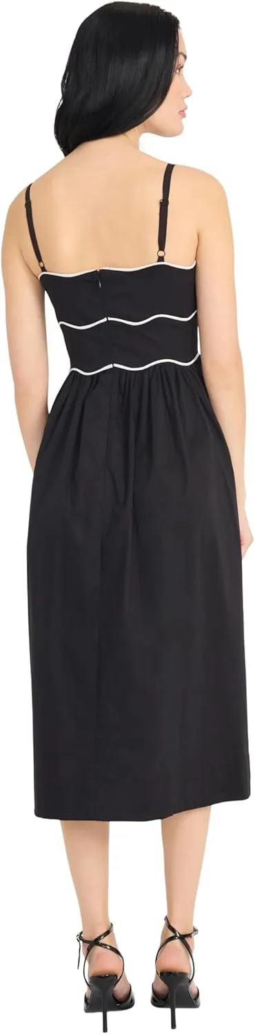 Donna Morgan Women's Stretch Poplin Midi Square Neck Spaghetti Strap-Versatile Occasion Dresses