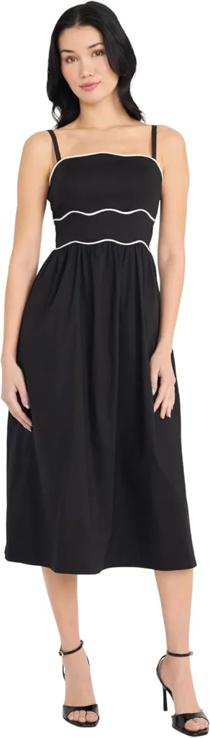 Donna Morgan Women's Stretch Poplin Midi Square Neck Spaghetti Strap-Versatile Occasion Dresses