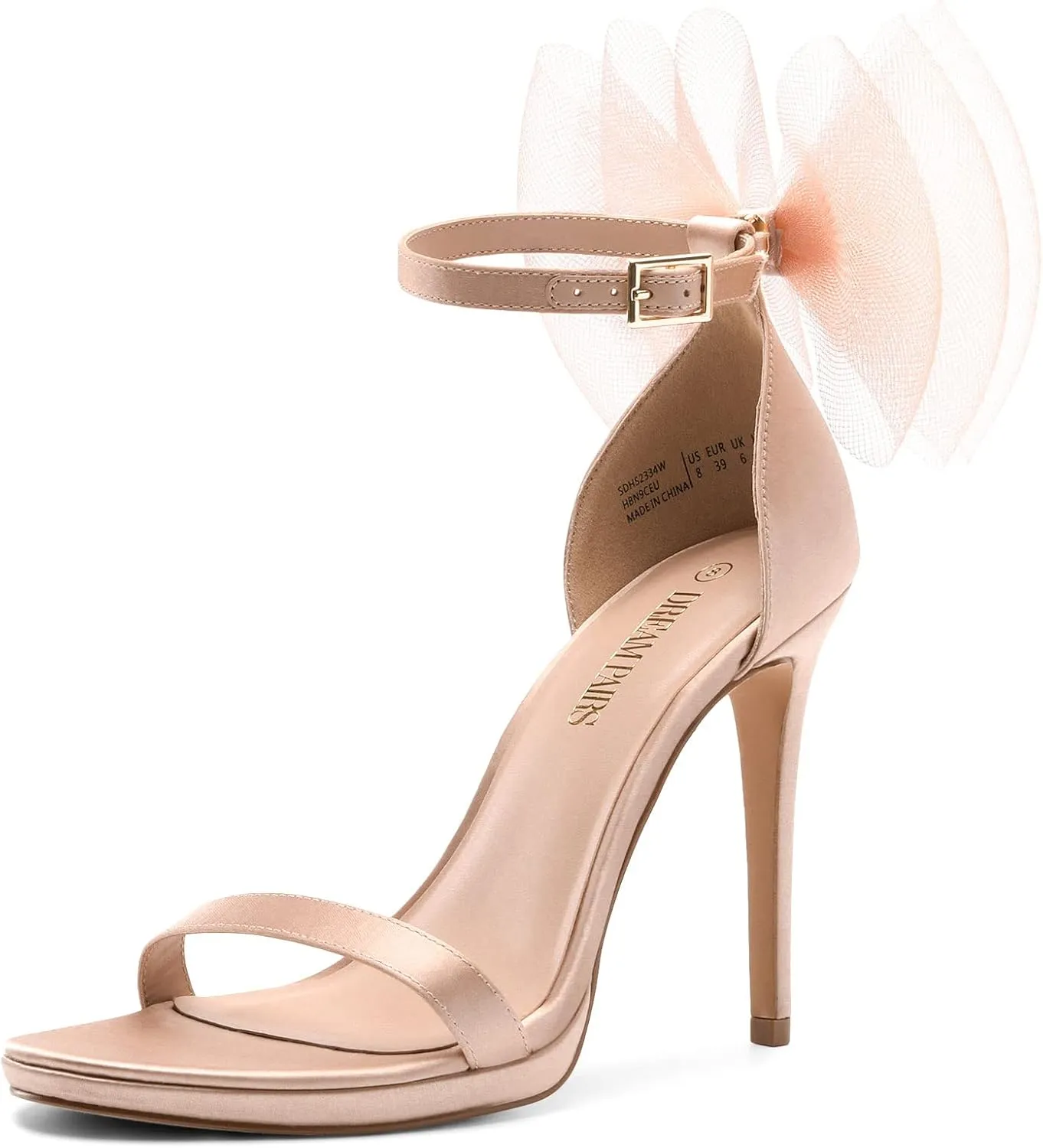 DREAM PAIRS Women's High Stiletto Heels for Women Open Toe Adjustable Bow Ankle Strap Pump Heeled Sandals Wedding Bridal Party Prom Dress Shoes